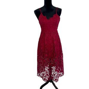 ASTR THE LABEL LACE BURGUNDY STUNNING LACE MIDI SLEEVELESS WOMENS DRESS SIZE XS
